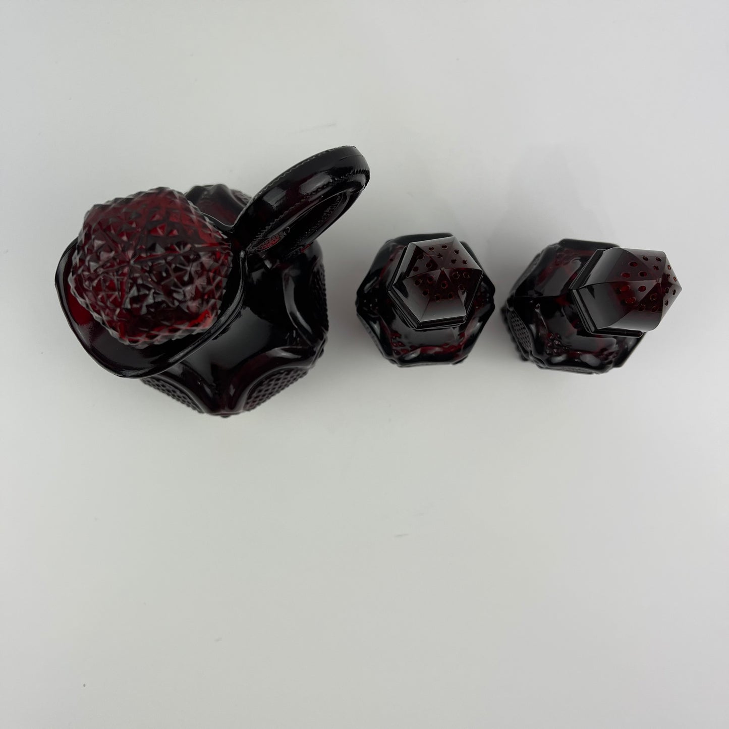 Avon 1876 Red Cruet Set with Shakers