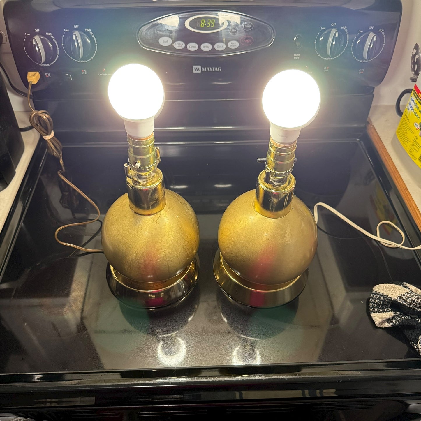 Brass Orb Table Lamp Pair