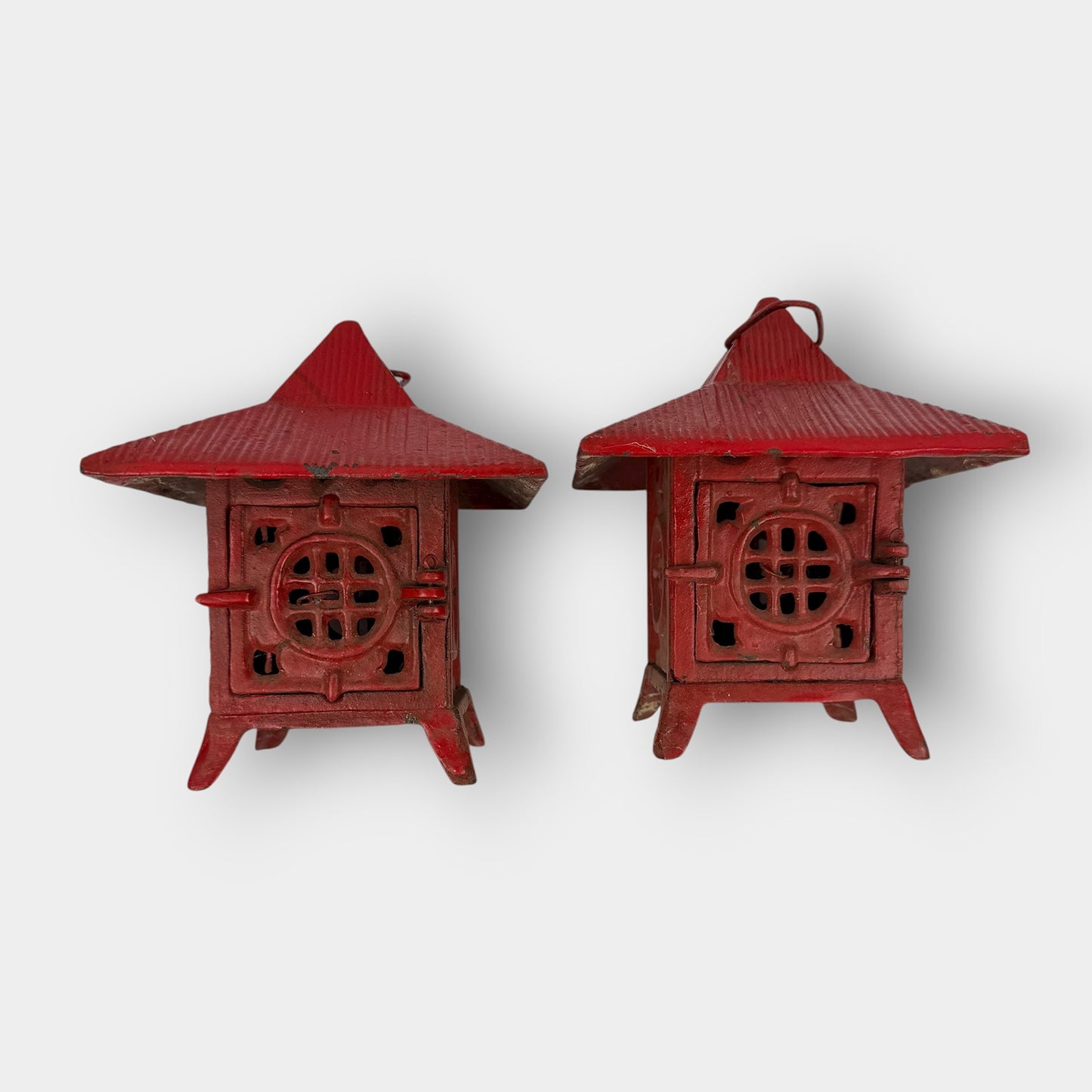 Red Cast Iron Pagoda Lanterns