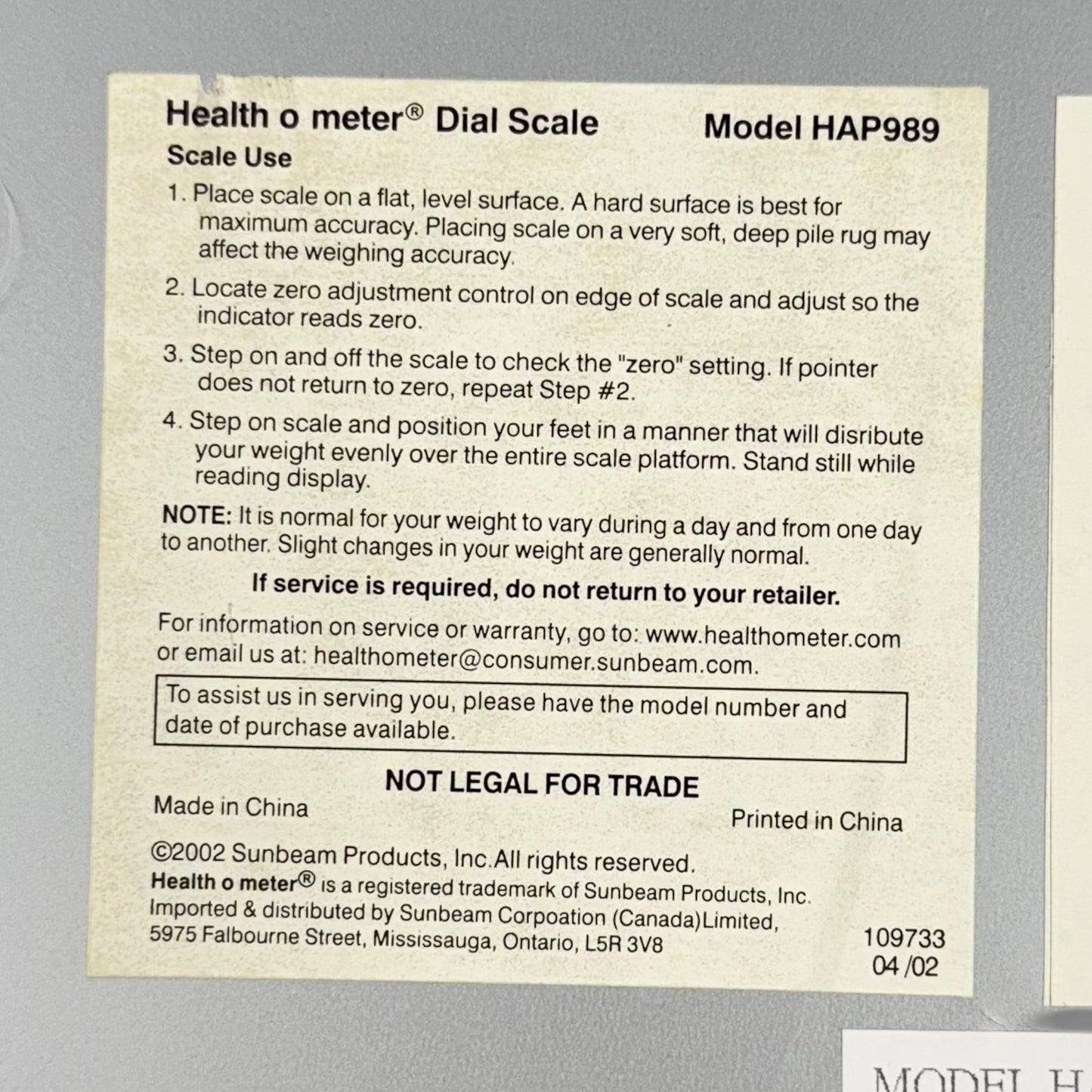 Health o meter Dial Scale