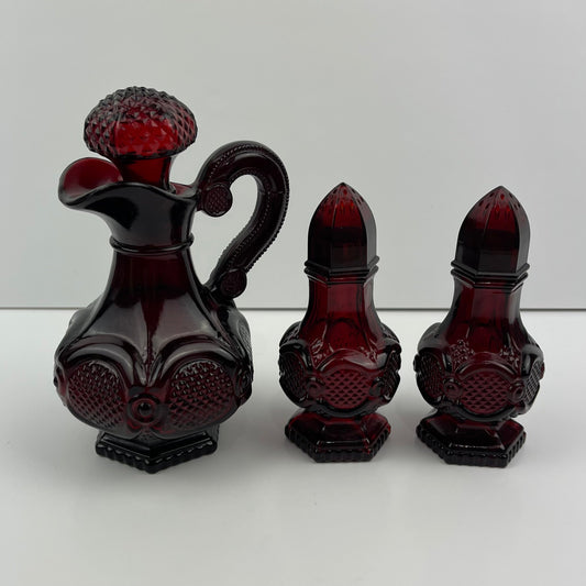 Avon 1876 Red Cruet Set with Shakers