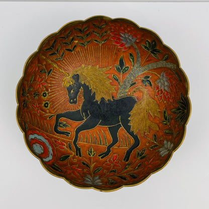 Vintage brass bowl with horse