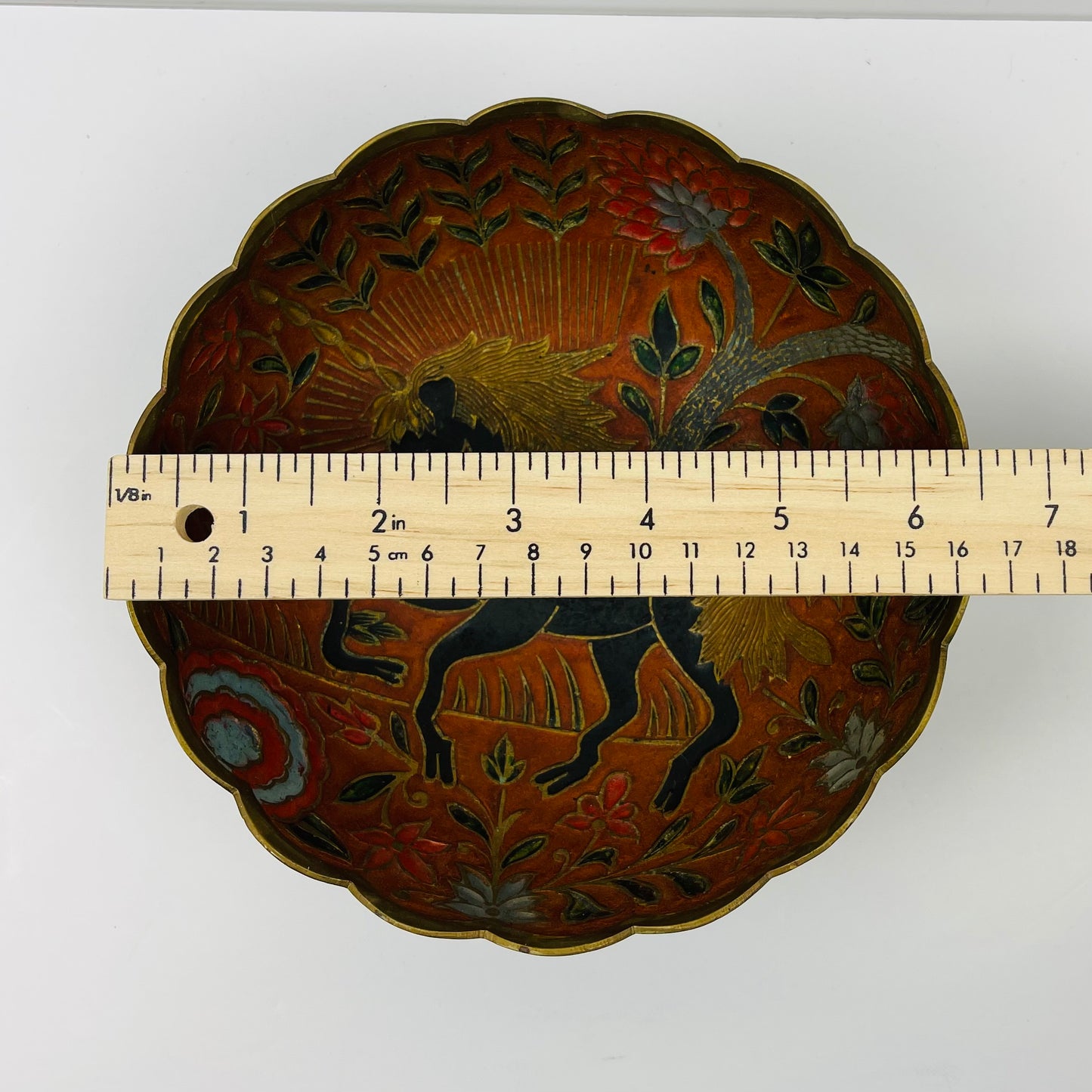 Vintage brass bowl with horse