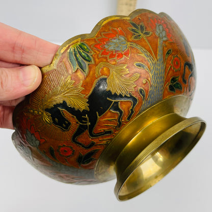 Vintage brass bowl with horse