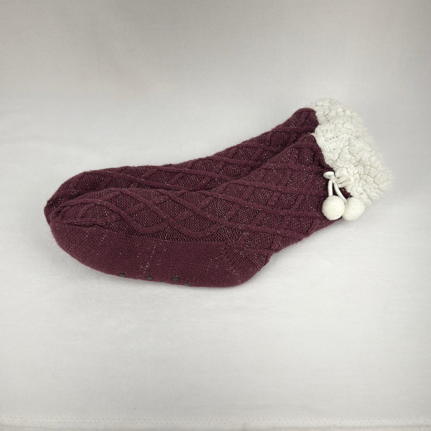 Cable Knit Pom Slipper Socks (O/S)