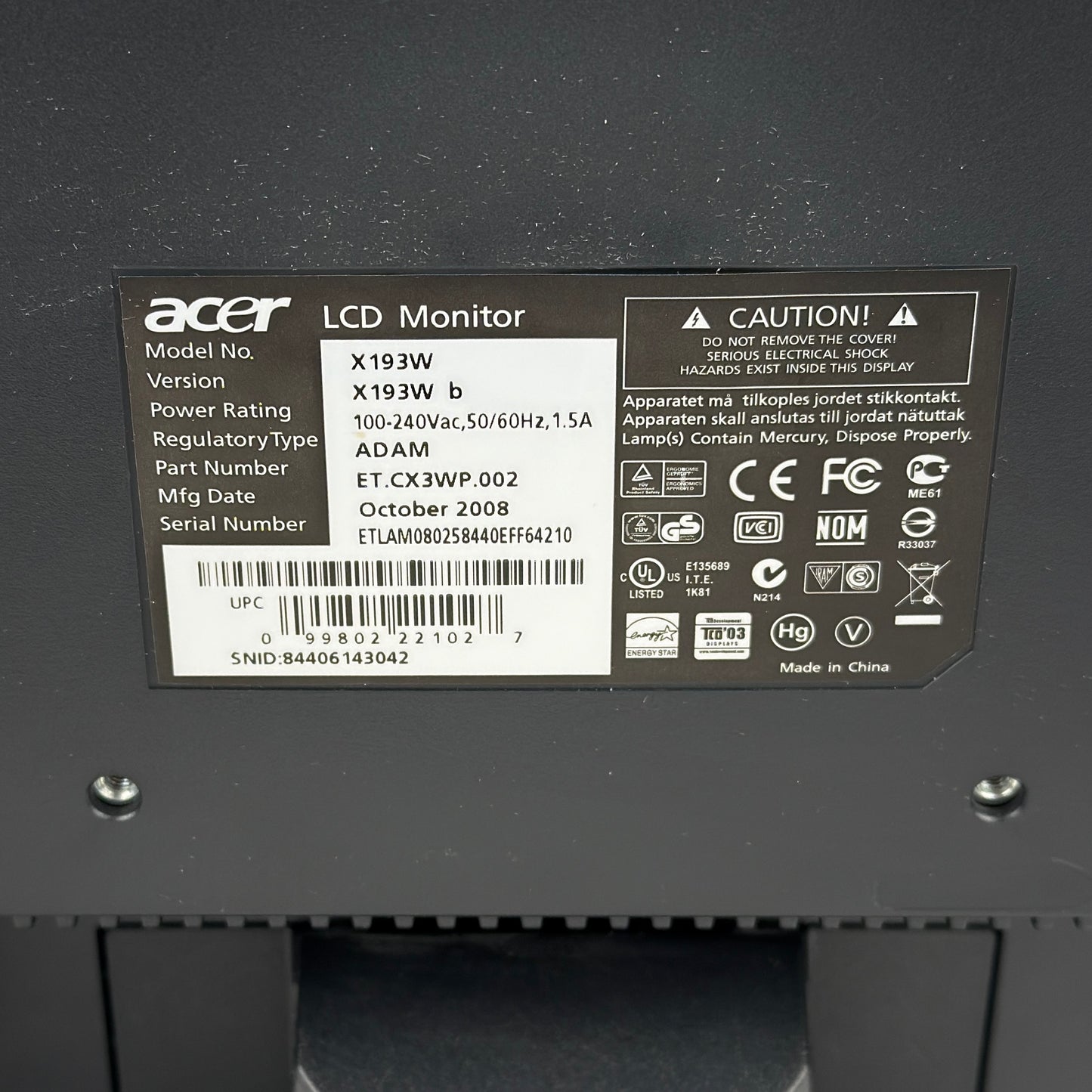 Acer Widescreen LCD Monitor
