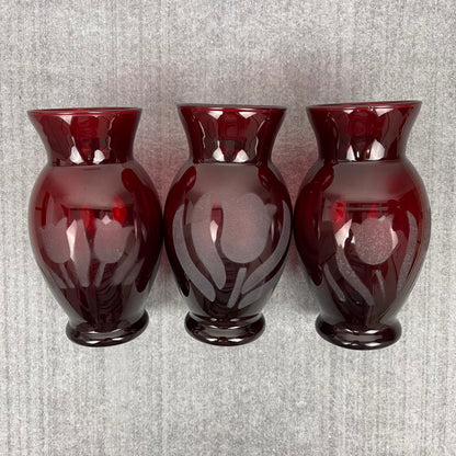 Ruby Red vase etched tulip