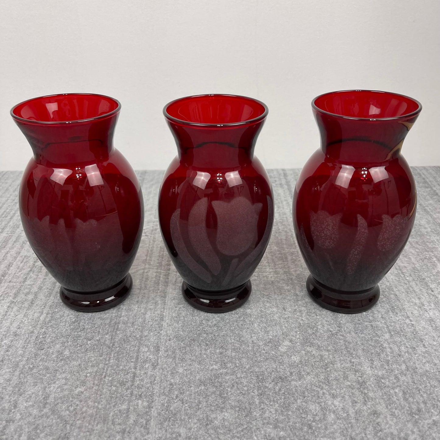 Ruby Red vase etched tulip