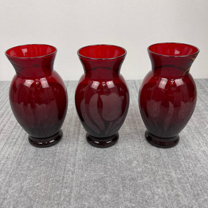 Ruby Red vase etched tulip