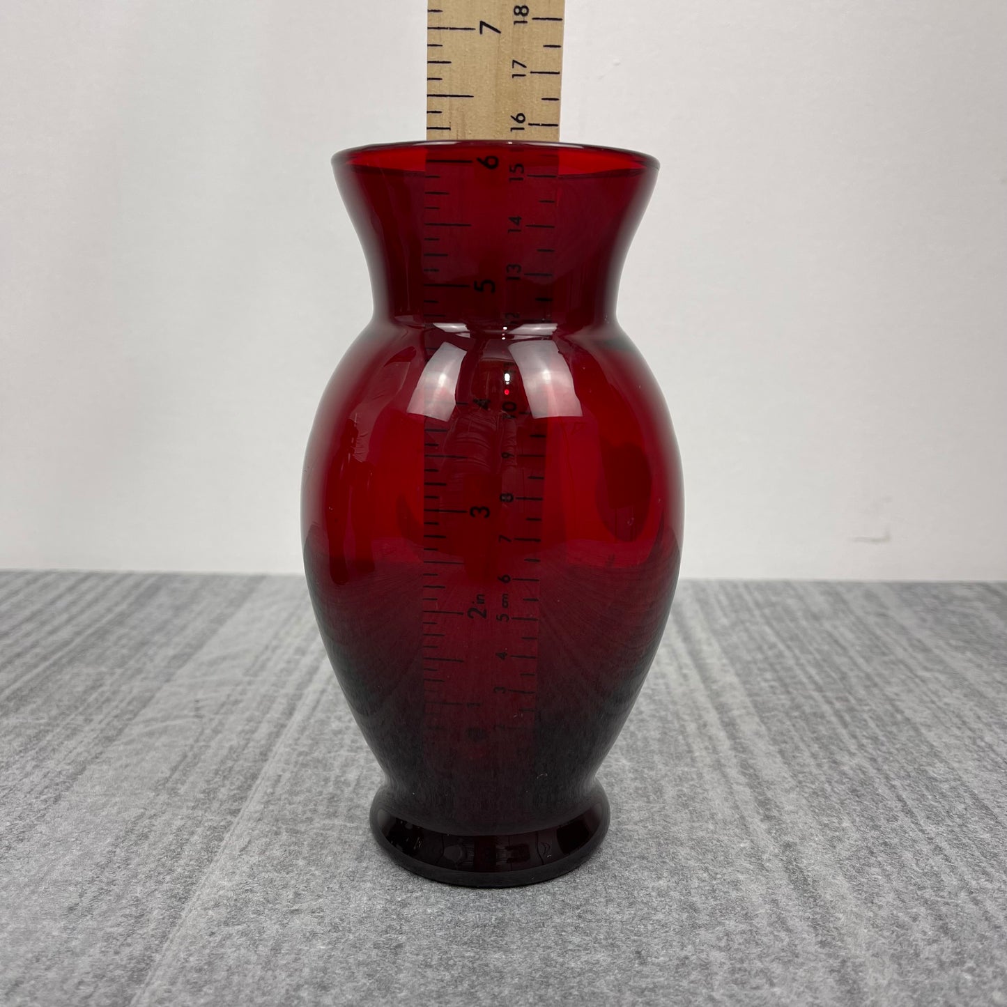 Ruby Red vase etched tulip