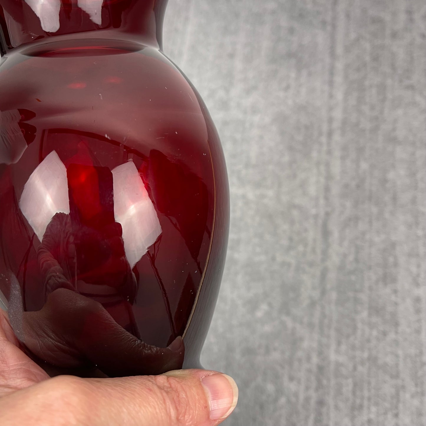 Ruby Red vase etched tulip
