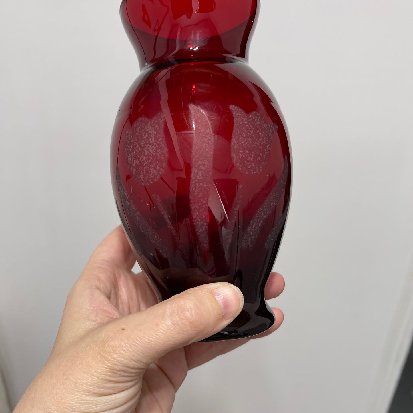 Ruby Red vase etched tulip