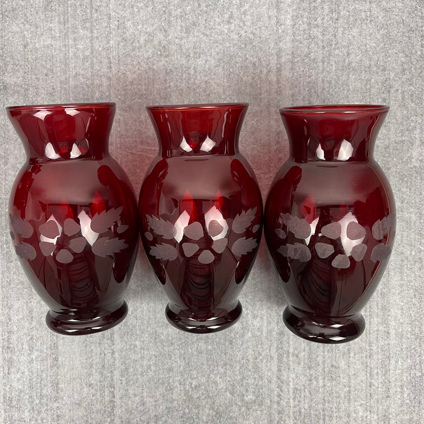Ruby Red vase etched flowers