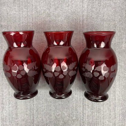 Ruby Red vase etched flowers