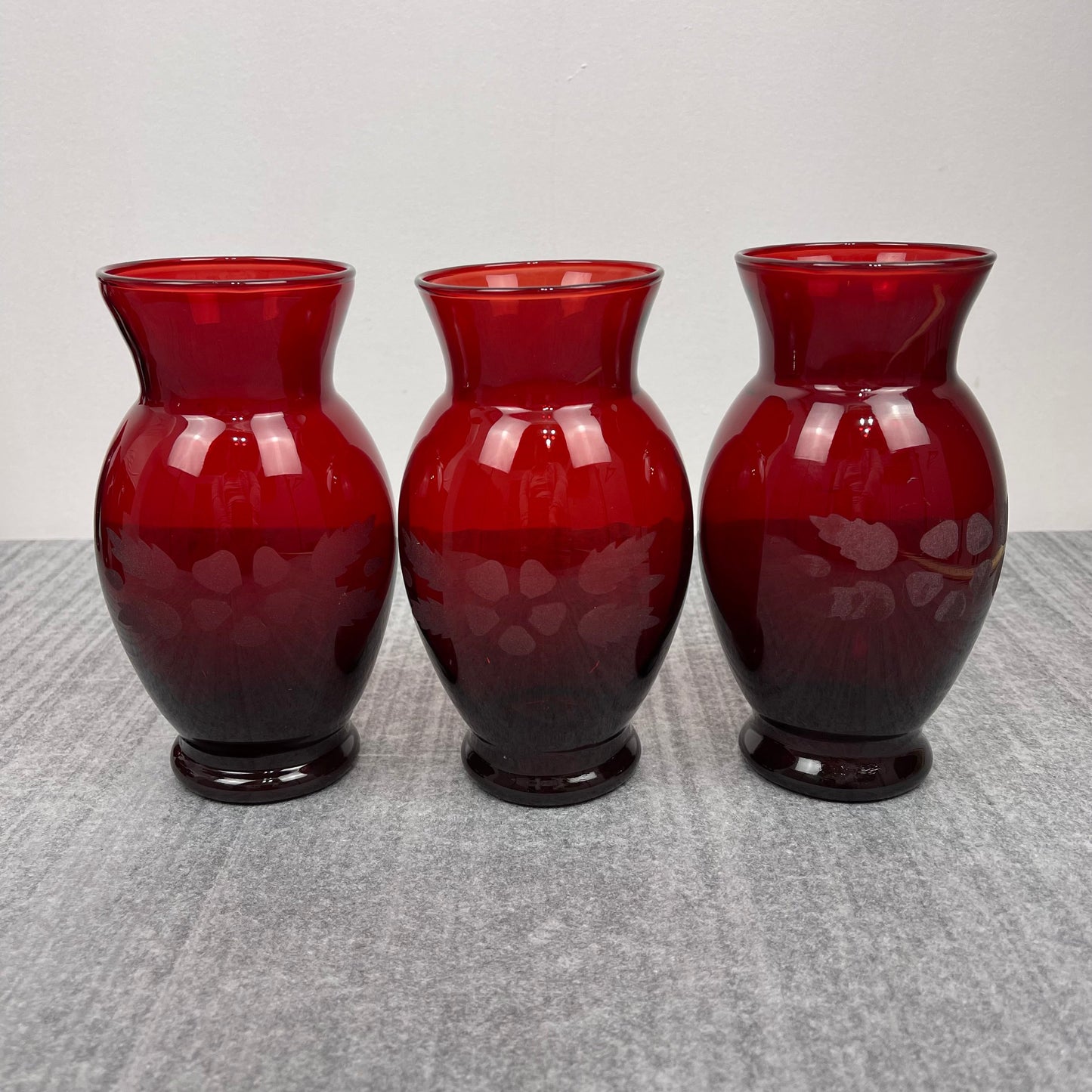 Ruby Red vase etched flowers
