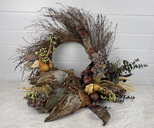 Wreath with bird feathers