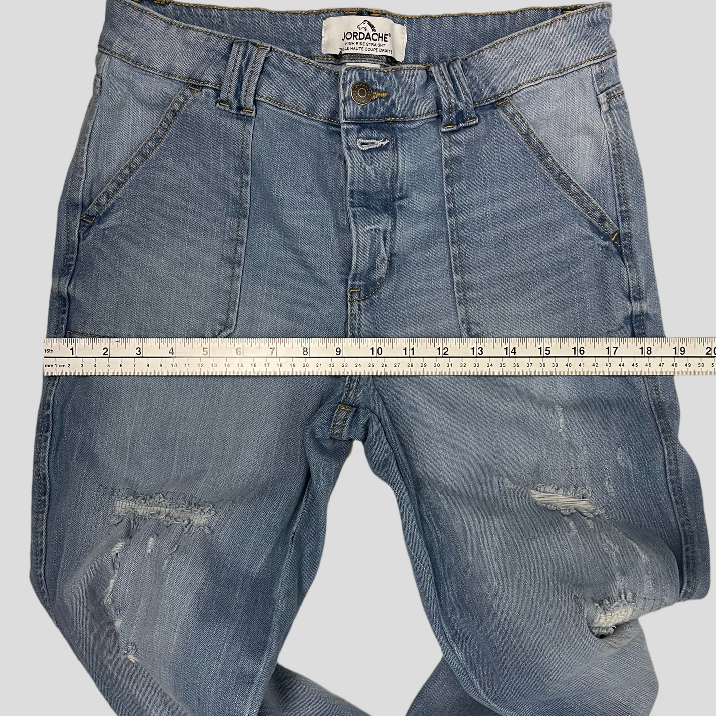 Jordache high rise straight distressed jean