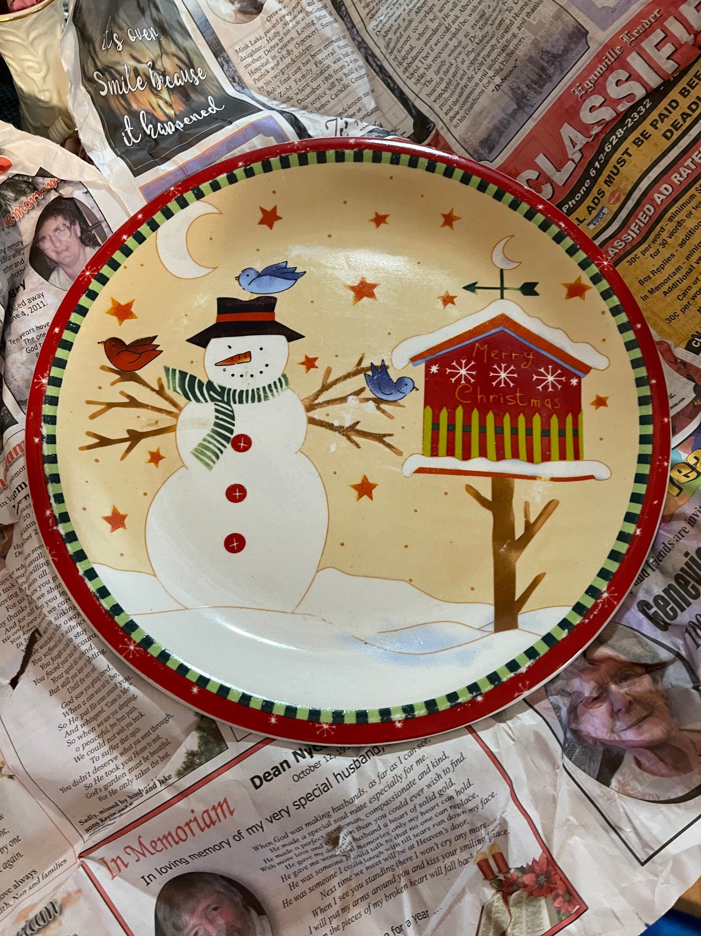 Snowman Christmas plates x6